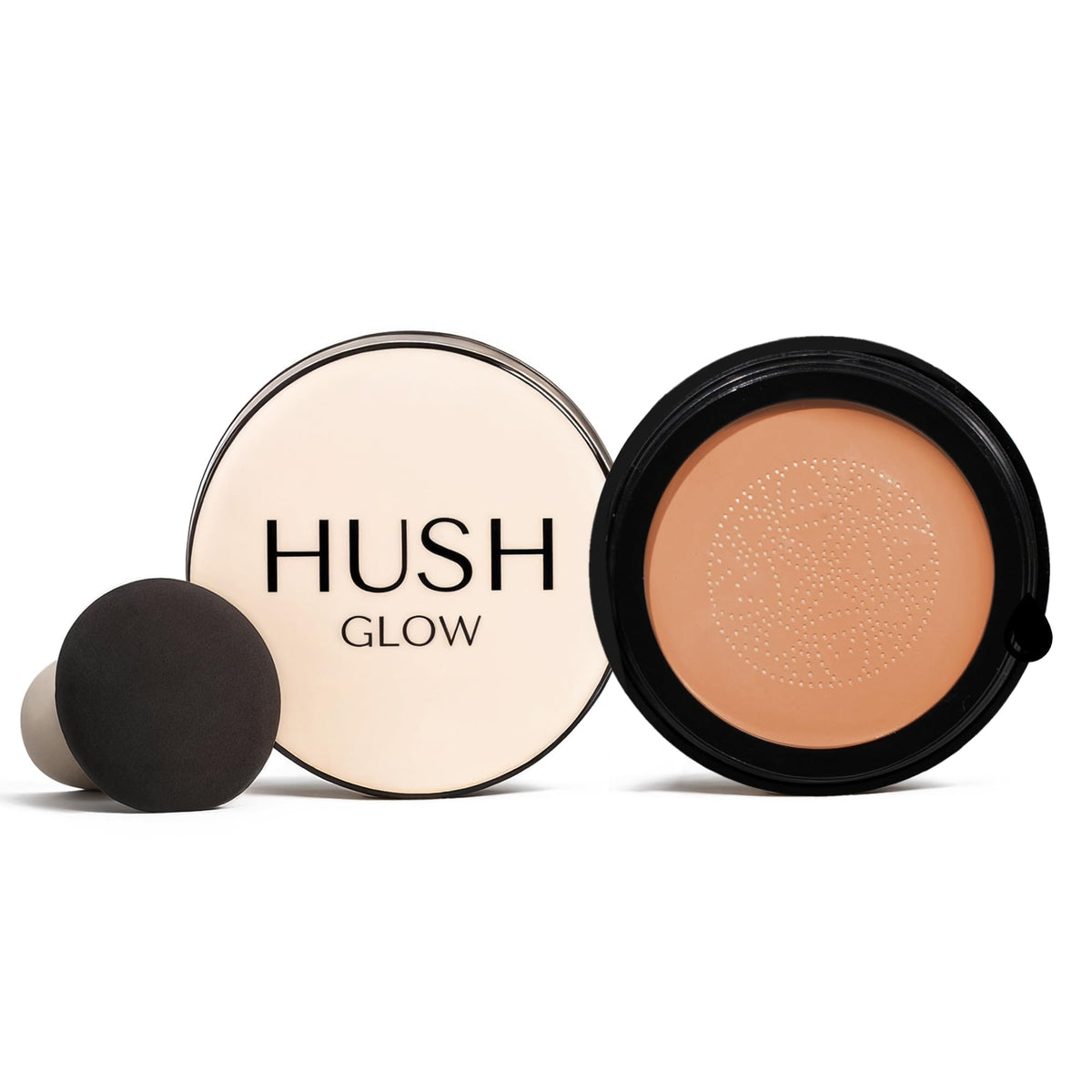 Hush Glow front compact in Caramel Glow showing sleek packaging and travel-ready design