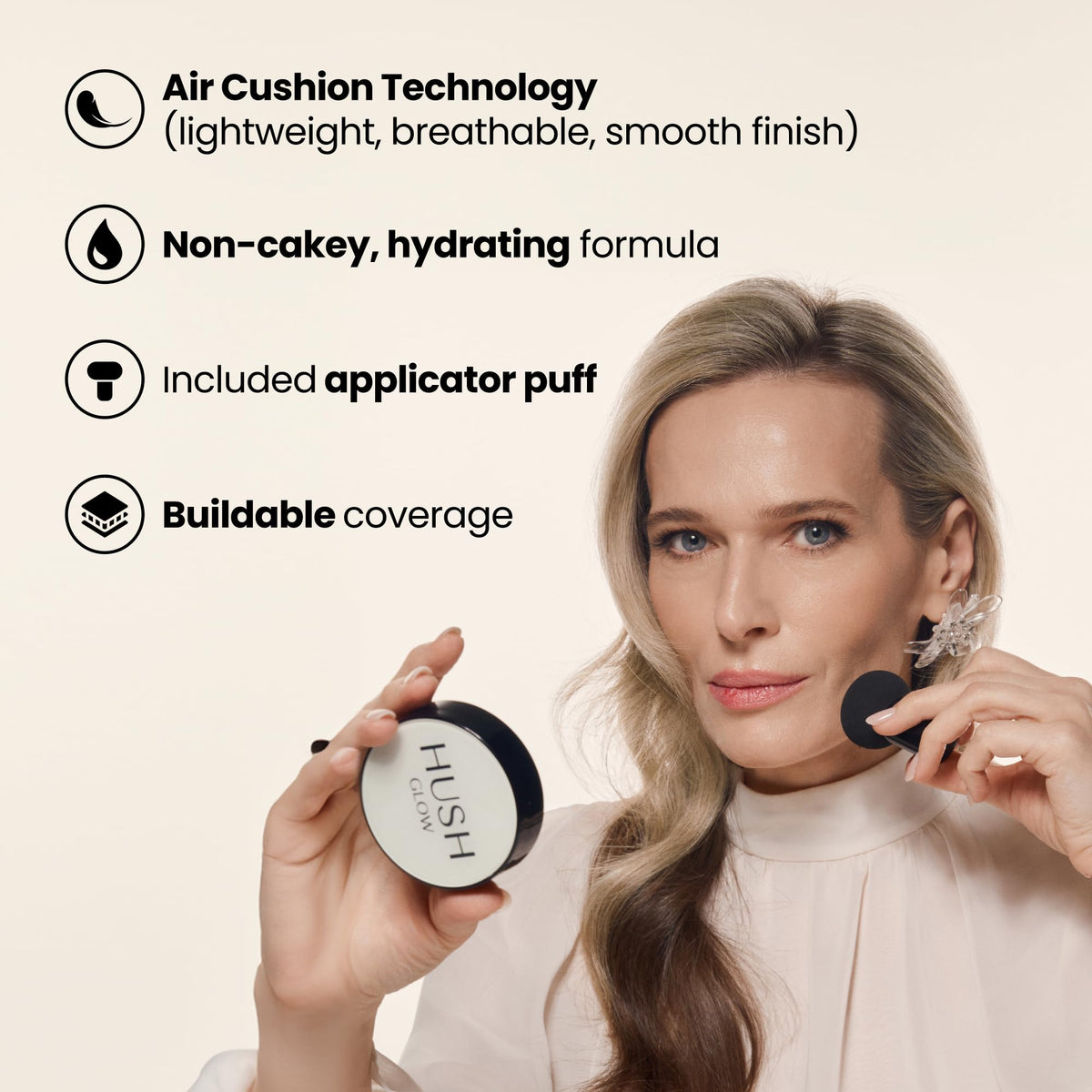 Hush Glow mushroom applicator close-up demonstrating smooth, even application