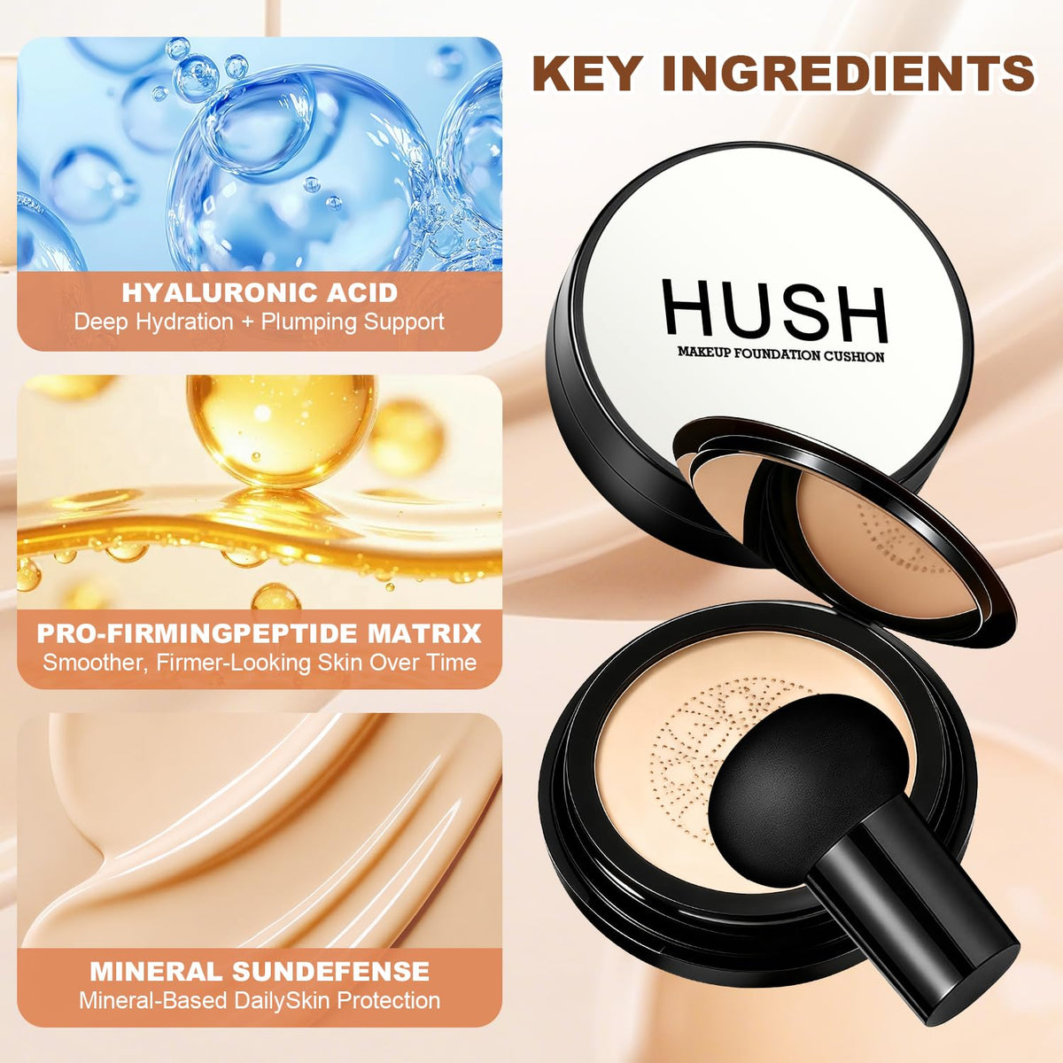 Hush Makeup applied on hand demonstrating smooth blendability and natural coverage