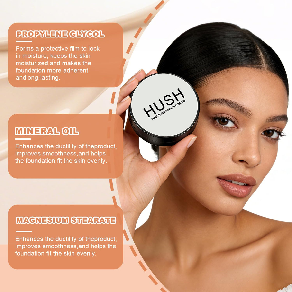 Hush Makeup compact in a handbag with mirror for travel-friendly, on-the-go use