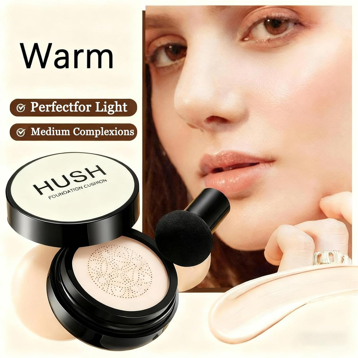 Hush Makeup texture swatch on skin highlighting smooth, hydrating finish