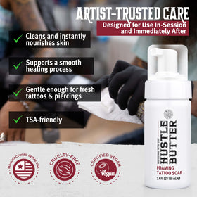 hustle butter deluxe in use washing a fresh tattoo, supports clean healing