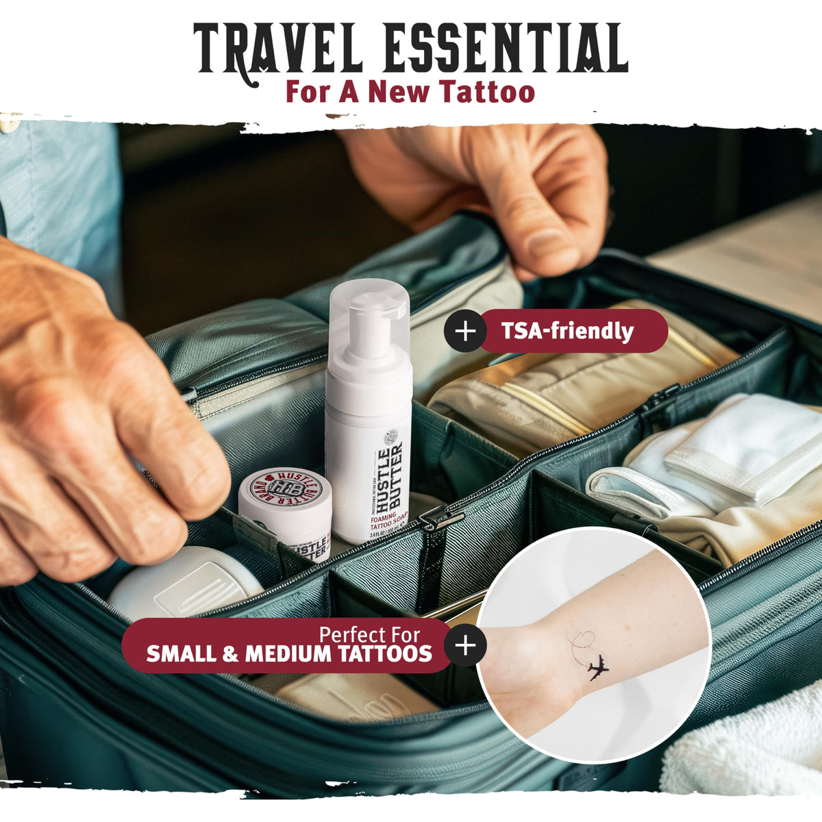 hustle butter deluxe label and ingredients panel, transparency and dermatologist-tested