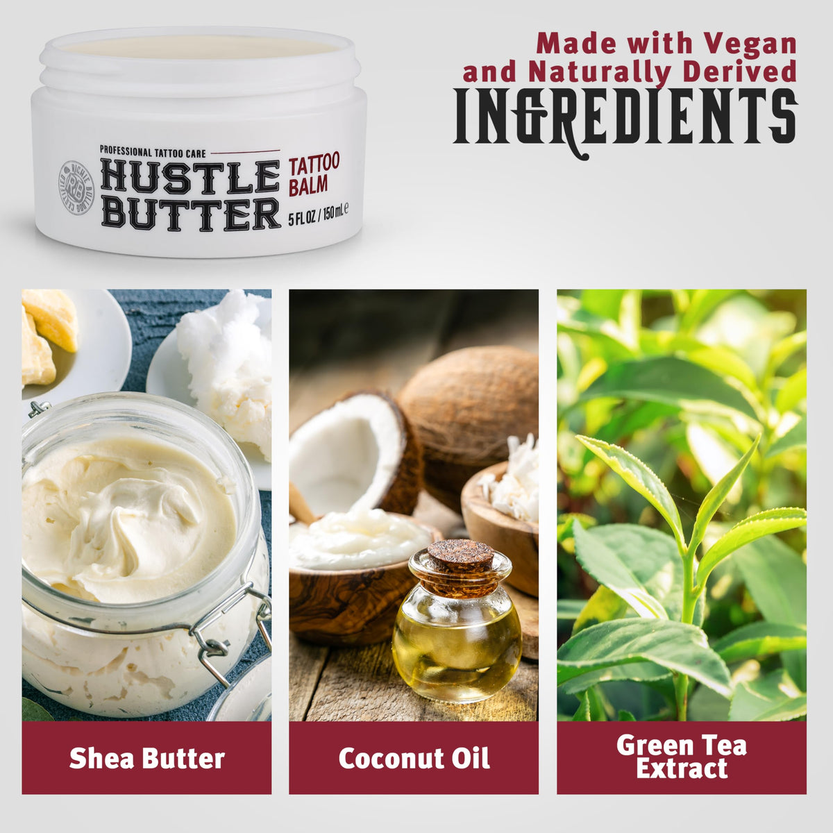Hustle Butter Deluxe being applied to forearm tattoo showing soothing benefit