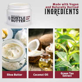 Hustle Butter Deluxe back label and ingredients list showing vegan formulation