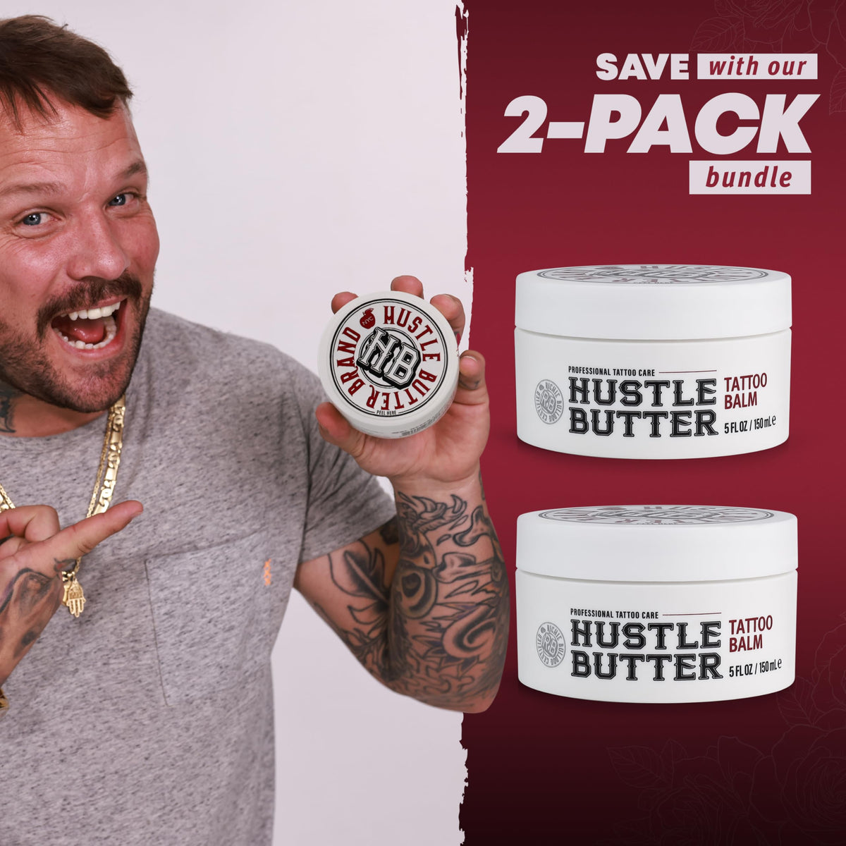 Hustle Butter Deluxe pot placed on tattoo artist bench for professional use