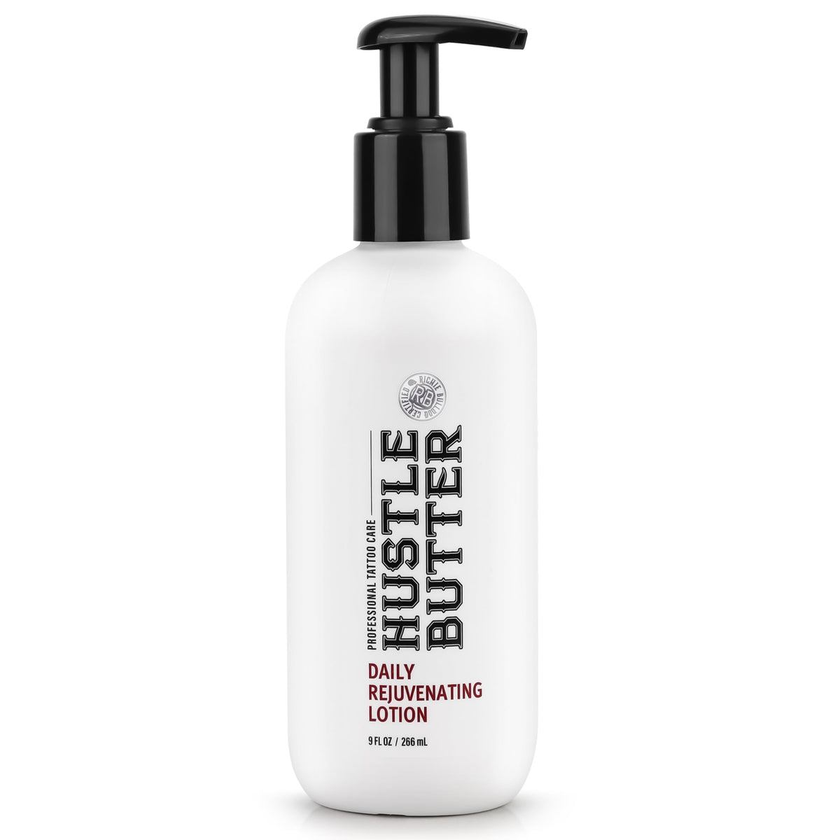 Hustle Butter front label on 9 fl oz bottle showing product name and benefits