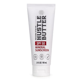 Hustle Butter front packaging showing SPF 50 and 3 oz travel-friendly benefits