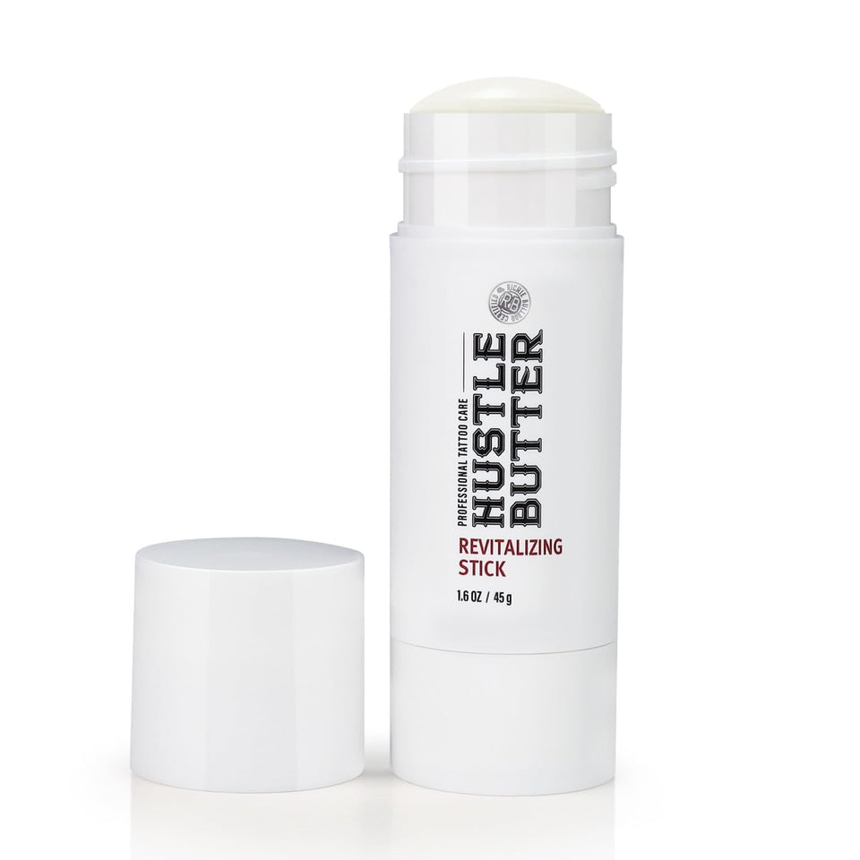 Hustle Butter stick front showing compact, mess-free design and portability