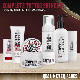 Hustle Butter preserving vibrant tattoo detail and moisturizing skin after sun exposure