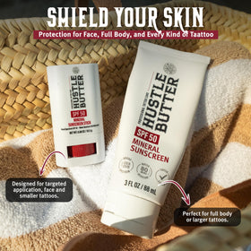 Hustle Butter on wet skin demonstrating up to 80 minutes water resistance