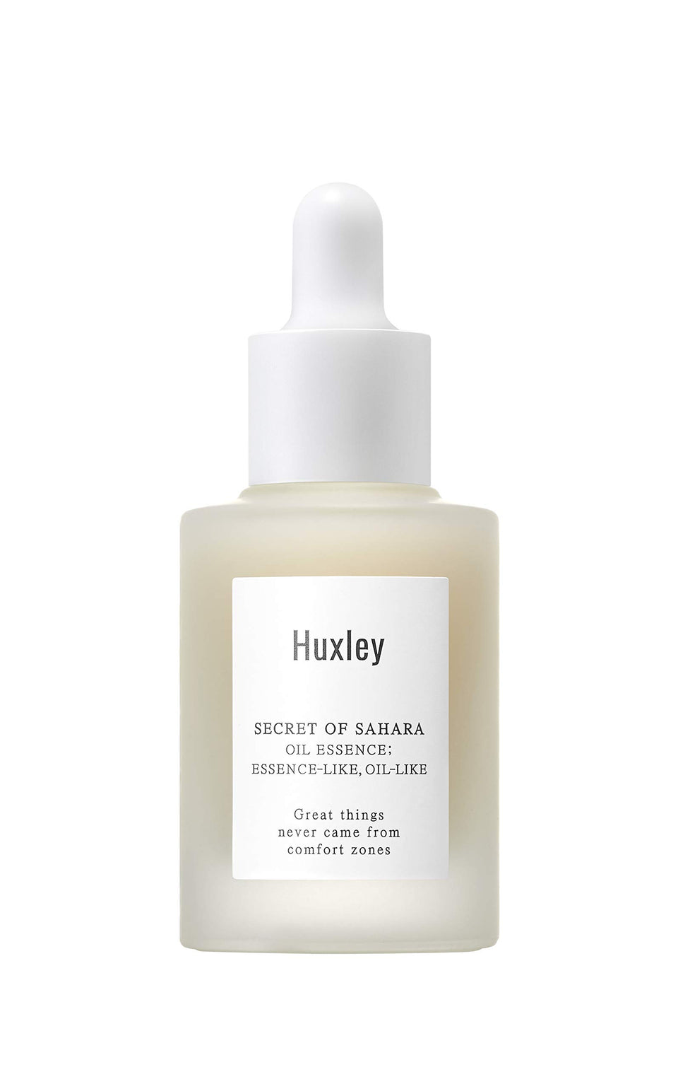 Huxley bottle front view showing label and compact size, highlights brand quality