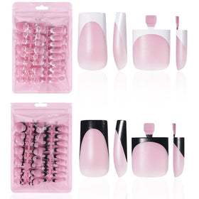 HWHUNO front packaging showing 4-design French press-on nails for quick salon results