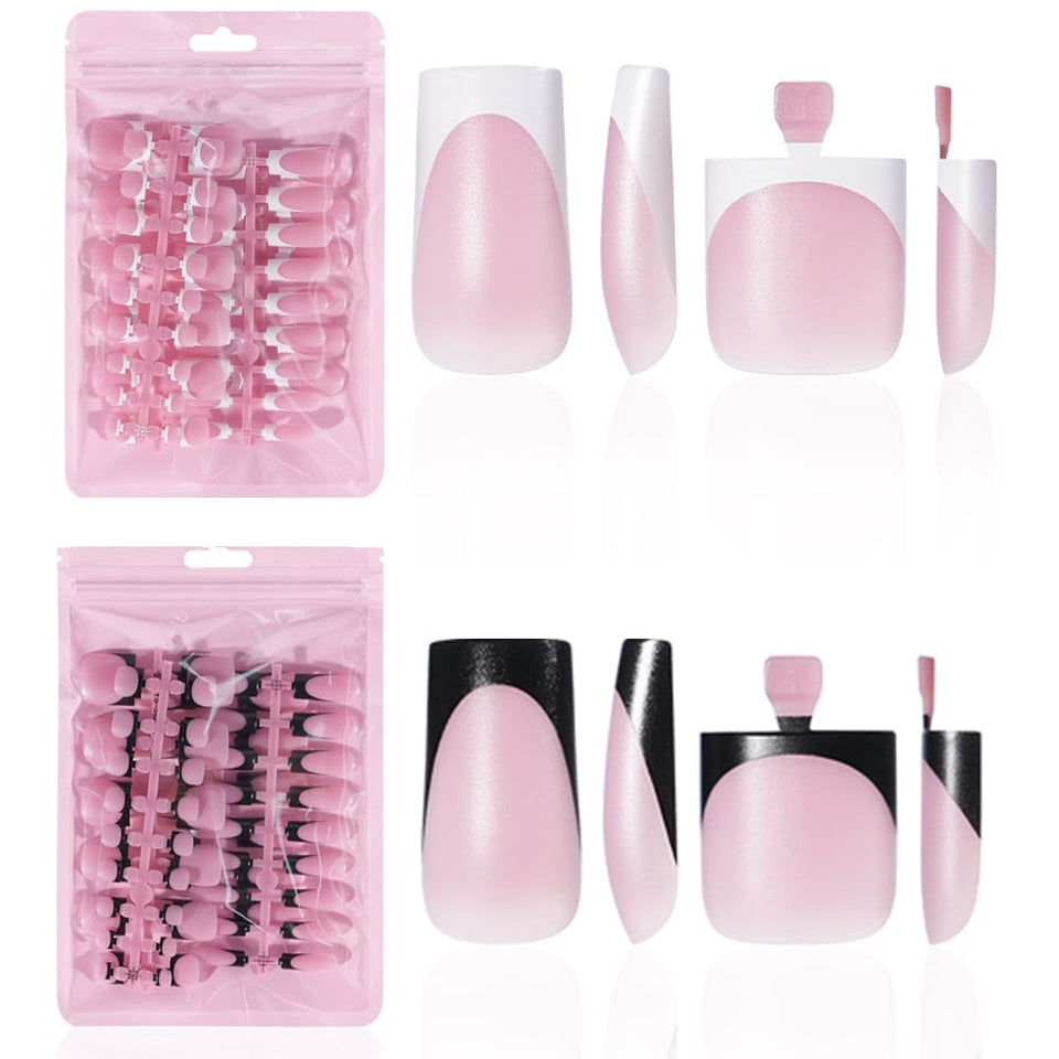 HWHUNO front packaging showing 4-design French press-on nails for quick salon results