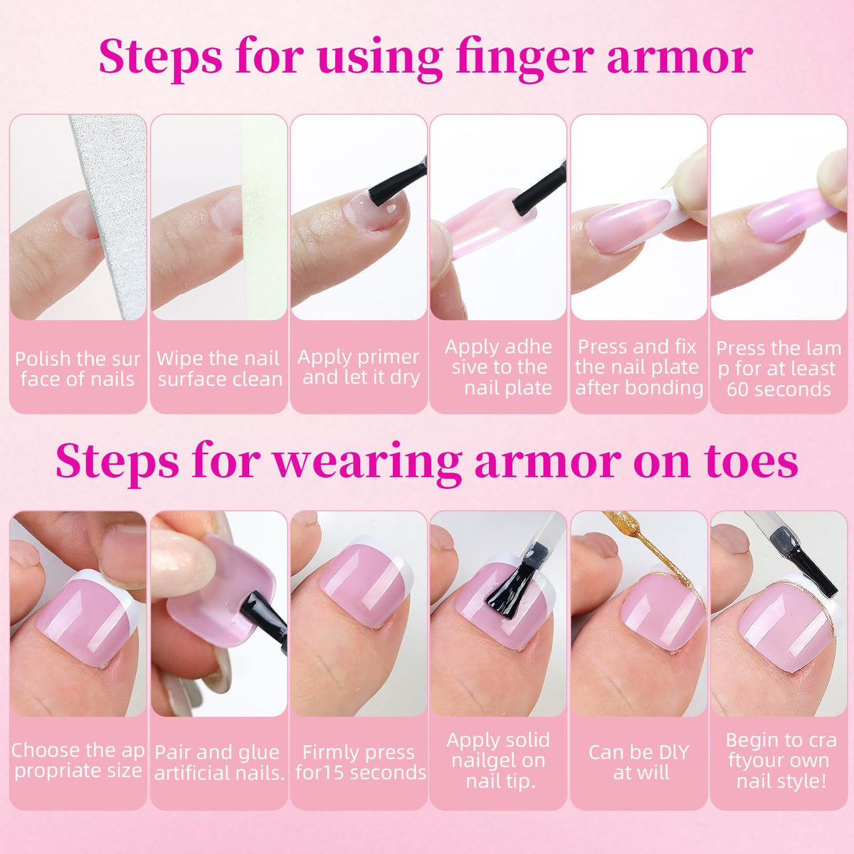 HWHUNO coordinated toe and finger set displaying matching french and solid options