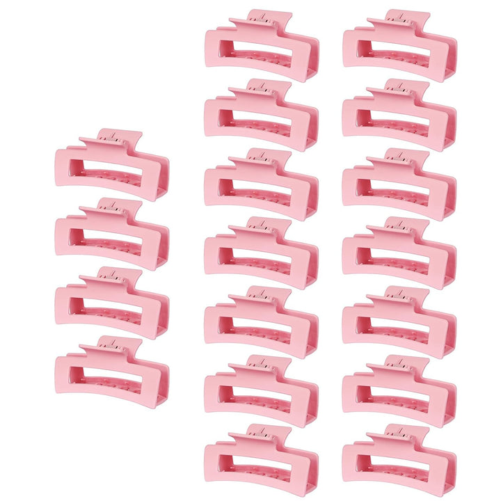HXOGD front view of 18 pink claw clips showing colors and packaging, easy styling benefit