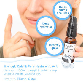 Hyalogic Episilk dropper dispensing clear serum emphasizing smooth texture
