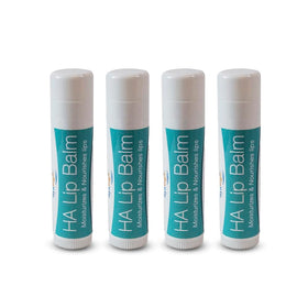 Hyalogic front packaging showing four HA lip balm sticks for easy hydration