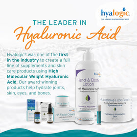 Hyalogic product label close-up highlighting hyaluronic acid and organic oils