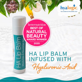 Hyalogic lip balm in hand showing compact size and travel-friendly convenience
