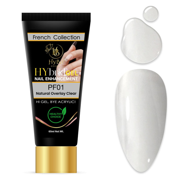 HYBA HyGEL front bottle showing clear hybrid gel, professional packaging benefit