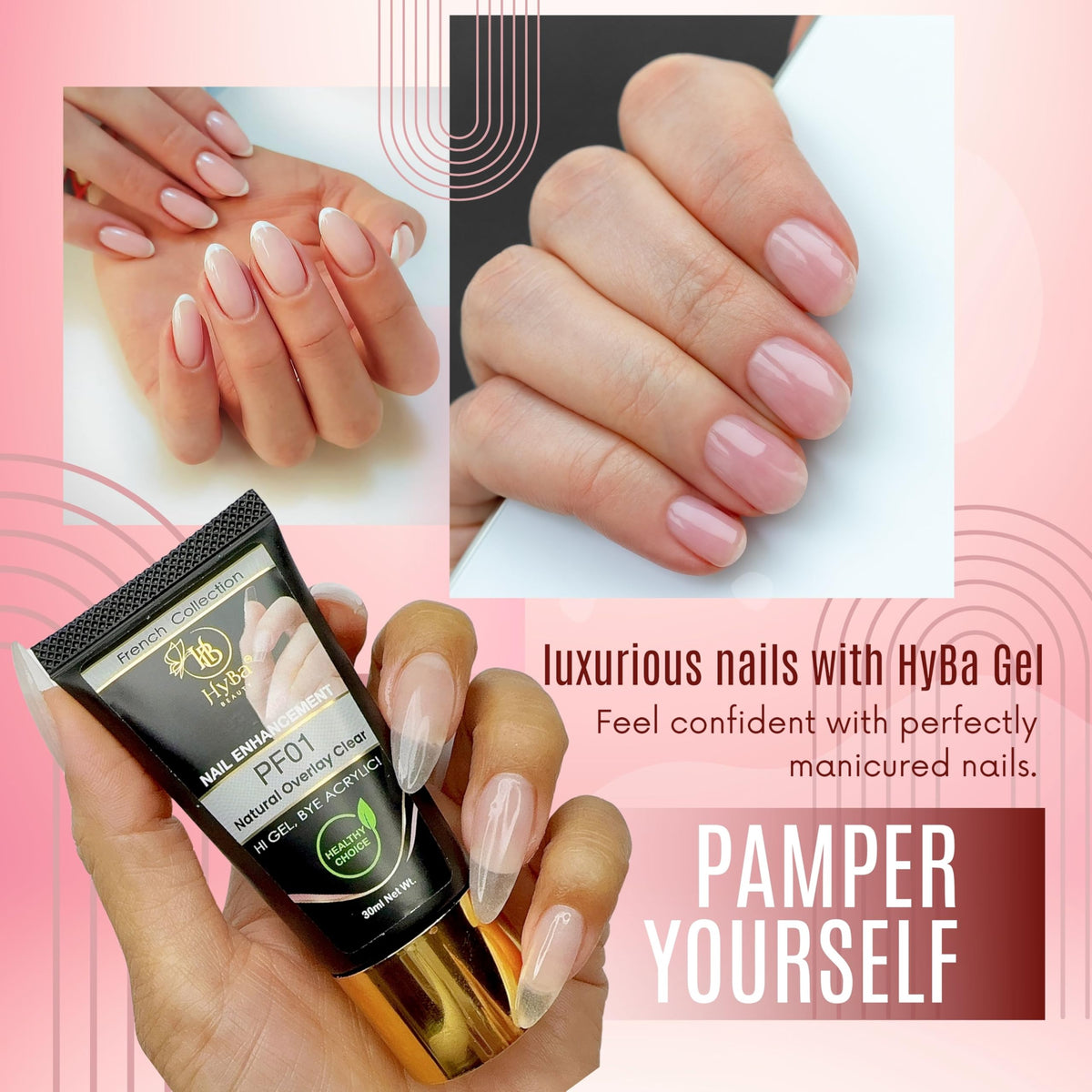 HYBA HyGEL applied over tip extension showing seamless bond and strength benefit
