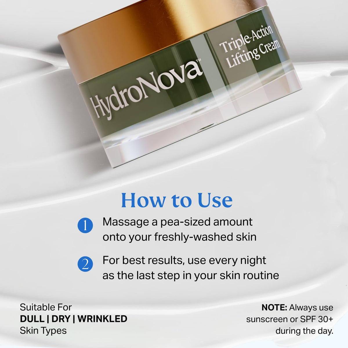HYDRONOVA ingredients label highlighting retinol and ceramides benefit
