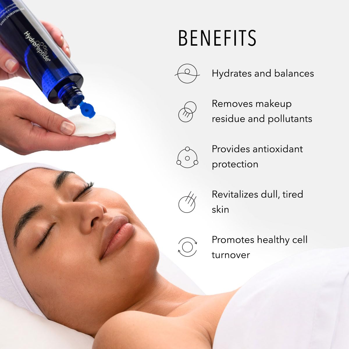 HydroPeptide close label highlighting peptide and marine extract ingredients benefit