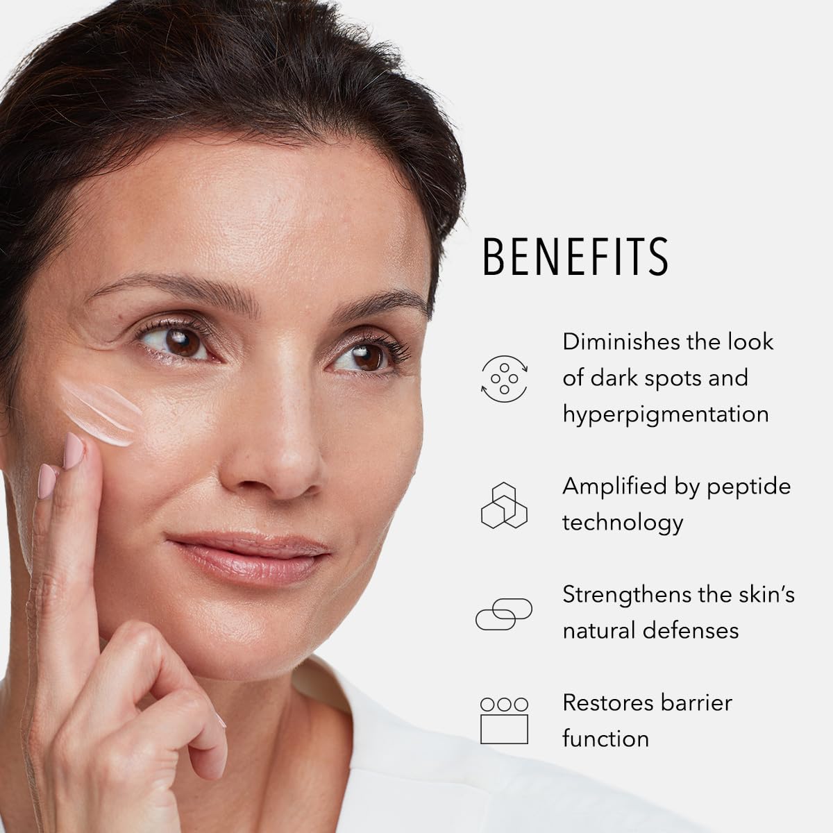 HydroPeptide dispensing moisturizer from pump showing controlled use benefit: mess-free application