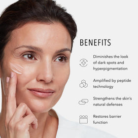HydroPeptide dispensing moisturizer from pump showing controlled use benefit: mess-free application