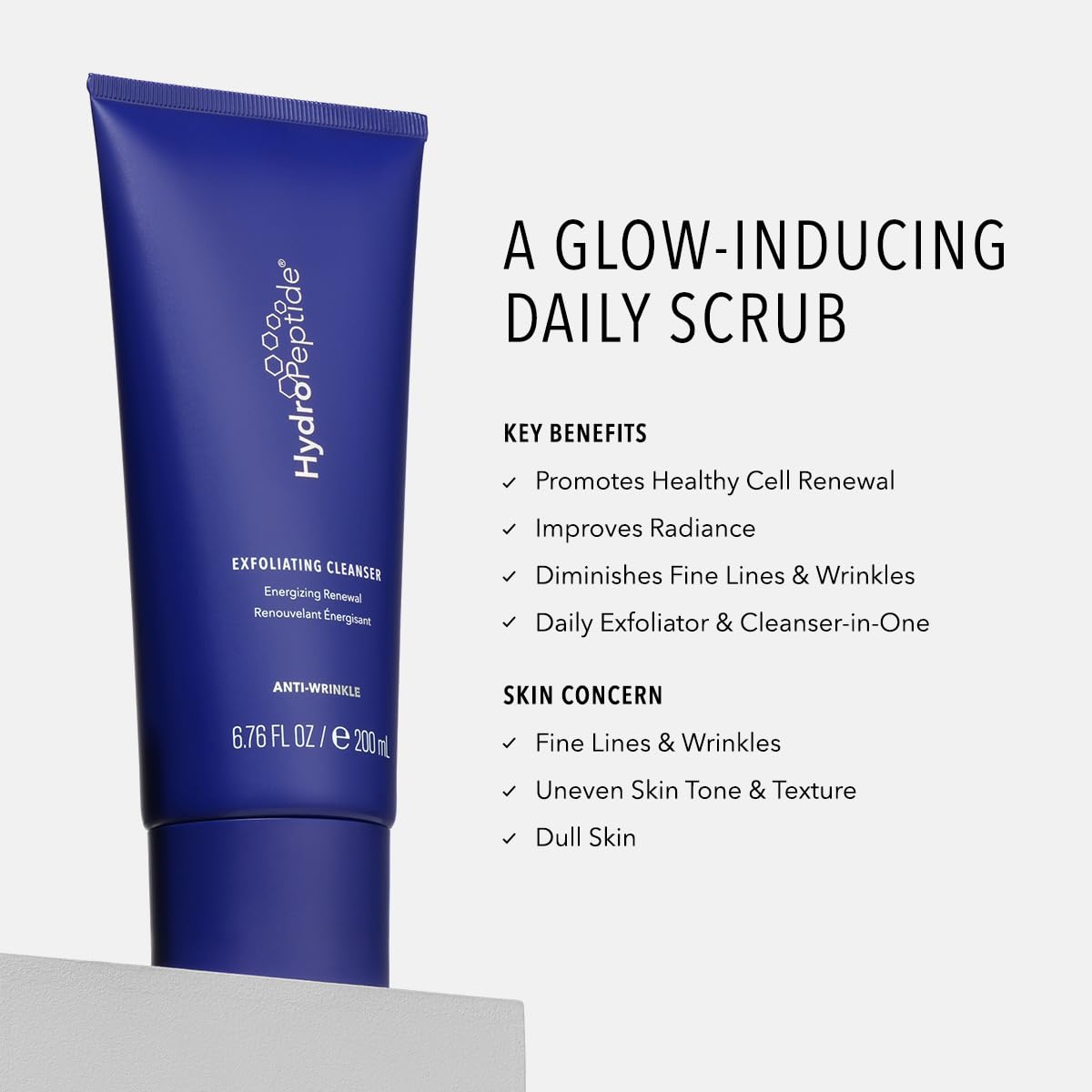 HydroPeptide pump and label detail highlighting product information and ease