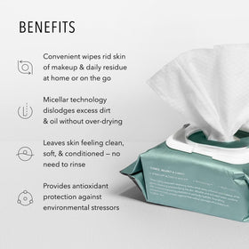 HydroPeptide wipe in hand removing foundation, quick makeup removal benefit