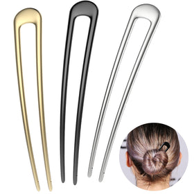 HYFEEL three metal hair pins front view showing black gold silver finishes and secure hold