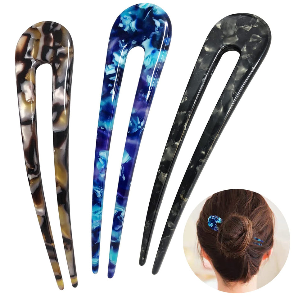 HYFEEL front view of three hair forks showing colors and packaging, stylish yet functional