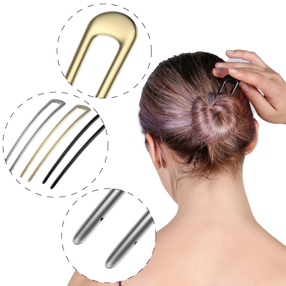 HYFEEL hair fork in a classic French twist demonstrating fast, polished styling
