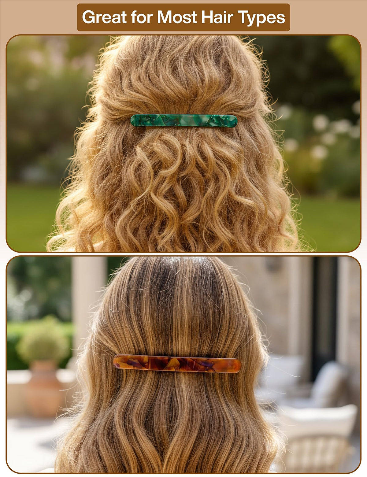 HYFEEL barrette held in hand to show 4-inch scale and comfortable size