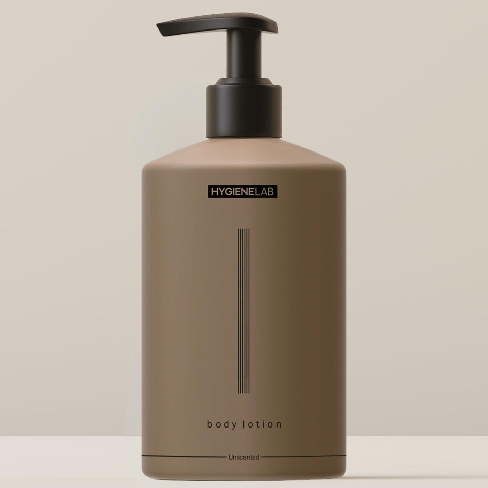HygieneLab front packaging showing clean unscented 12oz bottle and clear branding for trust