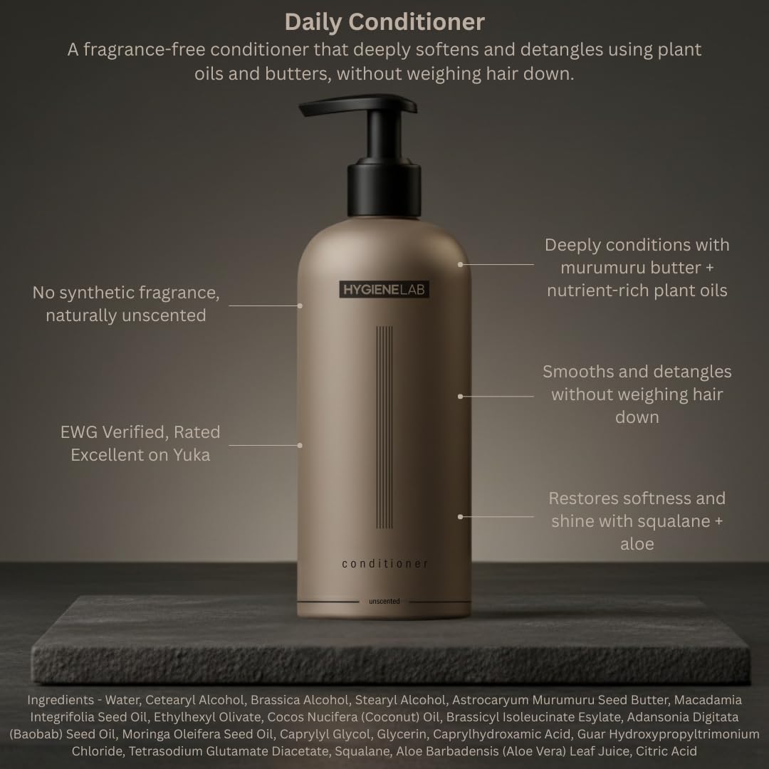 HygieneLab pump and label detail highlighting ingredient transparency and easy dispensing