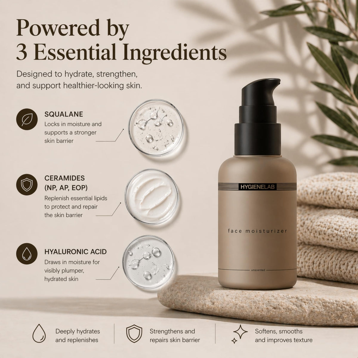 HygieneLab smooth cream texture close-up demonstrating lightweight non-greasy feel