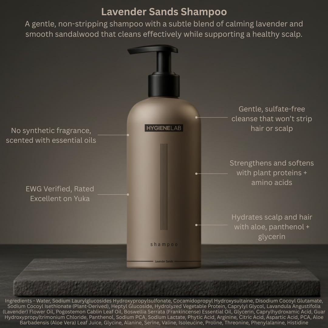 HygieneLab shampoo texture on hand illustrating gentle lather and mild cleansing benefit