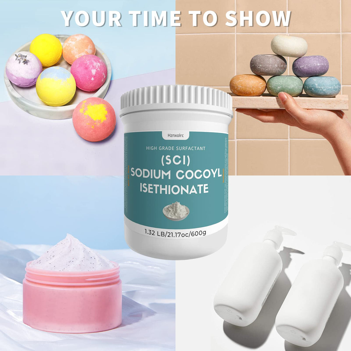 Hznxolrc bath truffles made with SCI showing fluffy bubbles and gentle cleansing