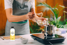 Hznxolrc bottle beside scale and scoop for precise measuring and consistent recipes