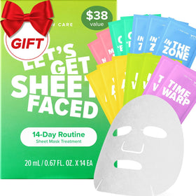 I DEW CARE front box showing 14-mask variety for a two-week routine