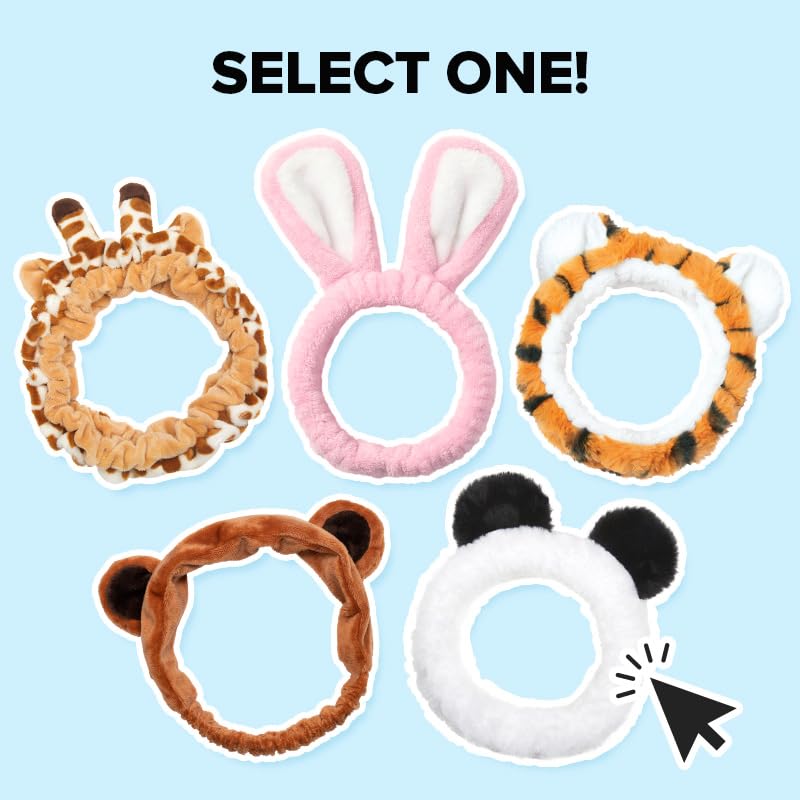 I DEW CARE giraffe headband on bathroom counter creating playful spa vibe
