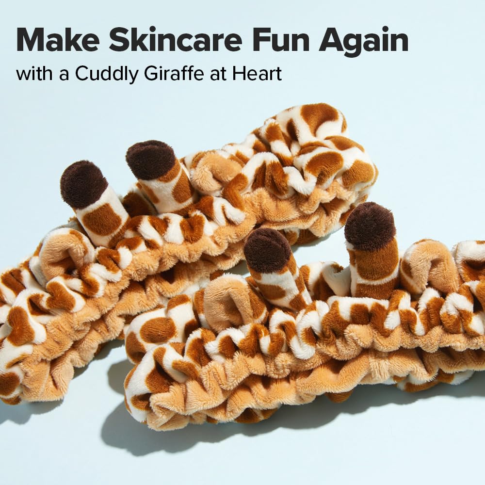 I DEW CARE giraffe headband worn during skincare showing hair kept back