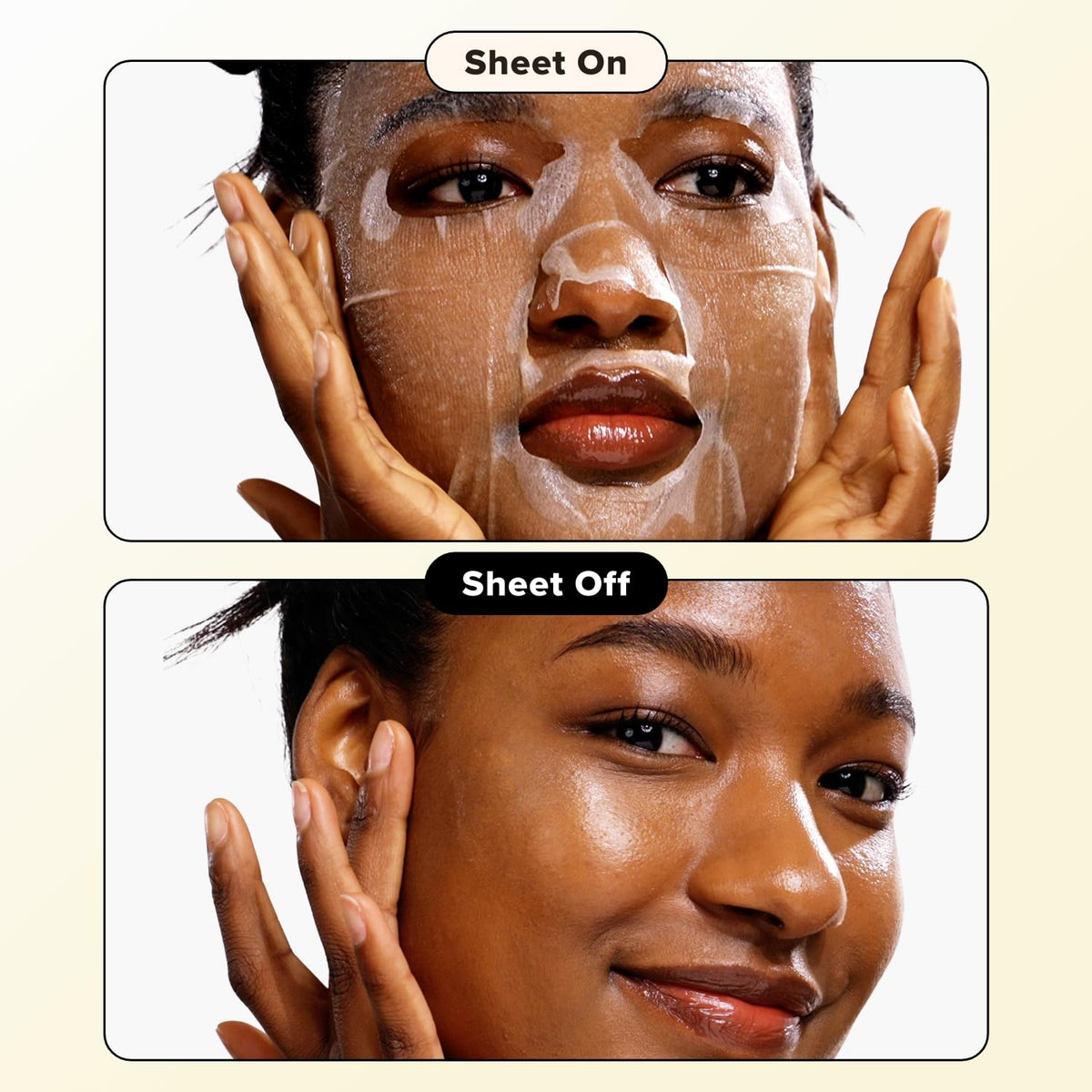 I DEW CARE mask applied on model demonstrating comfortable fit and calming effect