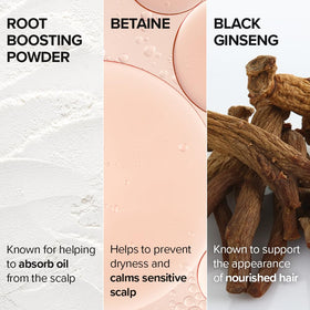 I DEW CARE applying powder to roots demonstrating instant oil absorption and lift