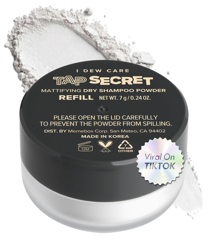 I DEW CARE front packaging showing compact refill tub and branding for easy travel