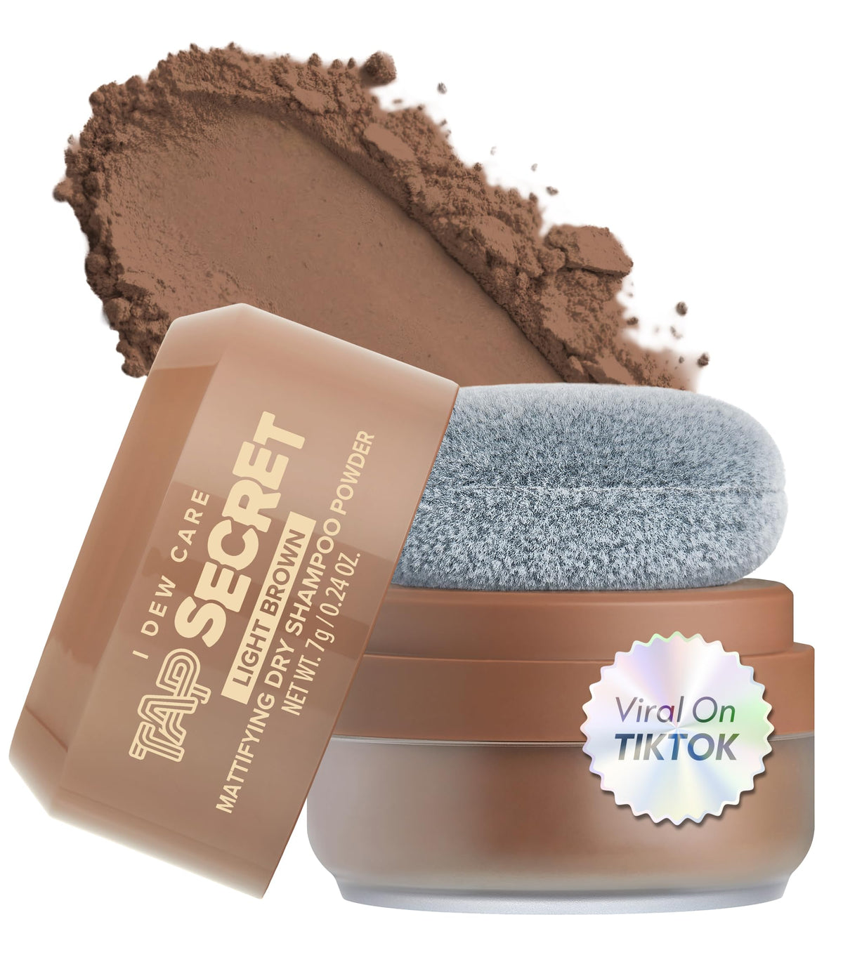 I DEW CARE front packaging showing compact travel powder and benefits