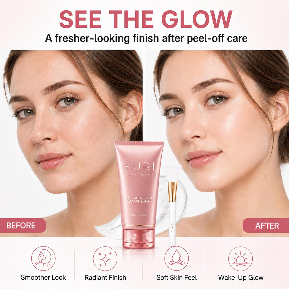 IaramI YURI peeled mask sheet illustrating gentle removal benefit